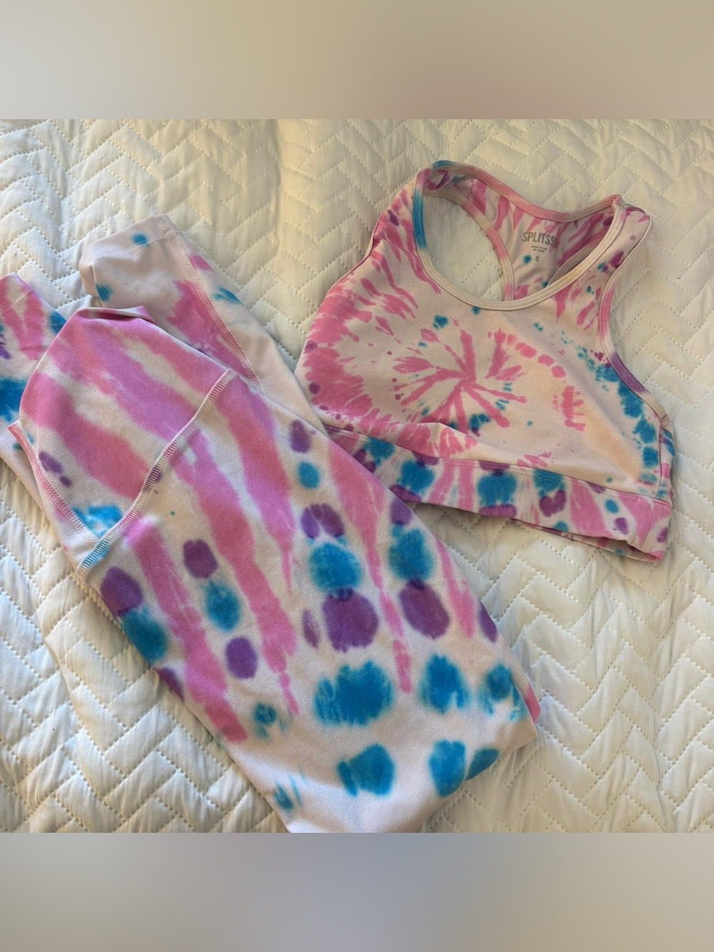 Splits59 Pink Blue Purple Tie-Dye Sports Bra and Leggings Set